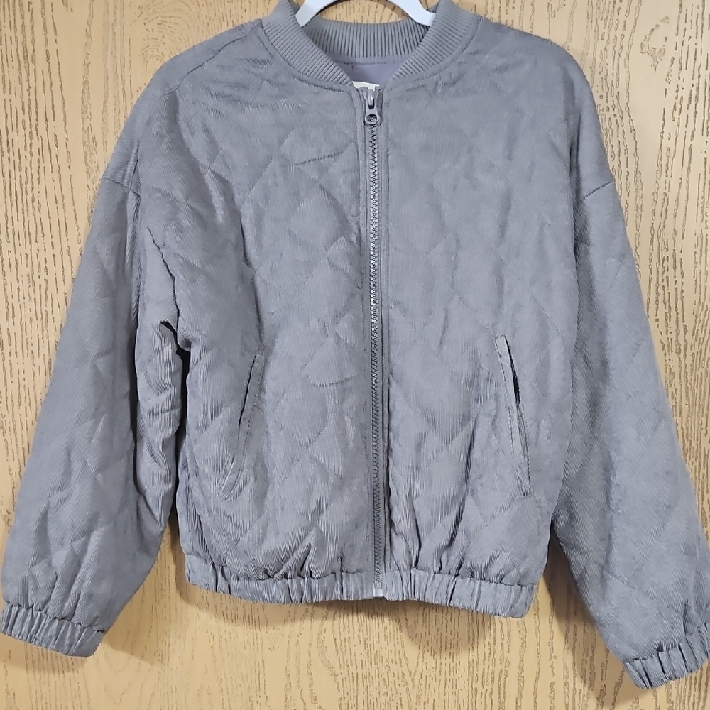 Gray Quilted Bomber Jacket